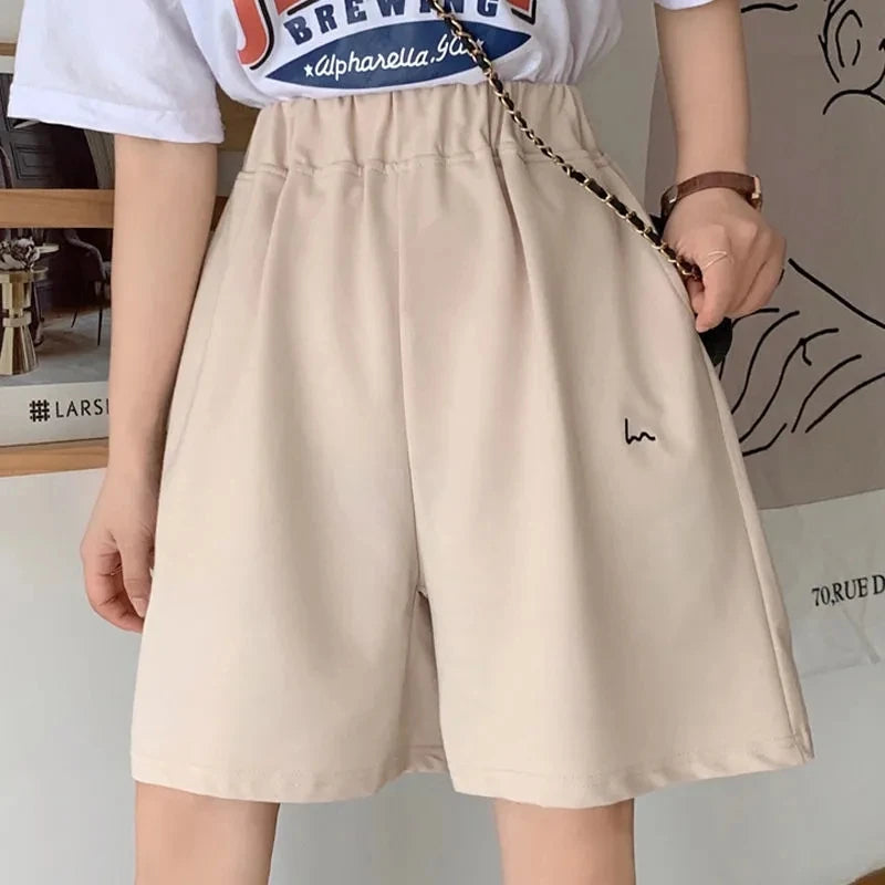 Summer Women Five-point Pants Sweet Casual Harajuku Cotton 2021 Sports Loose Thin Wide-leg Pattern Printing Elastic Girls Shorts