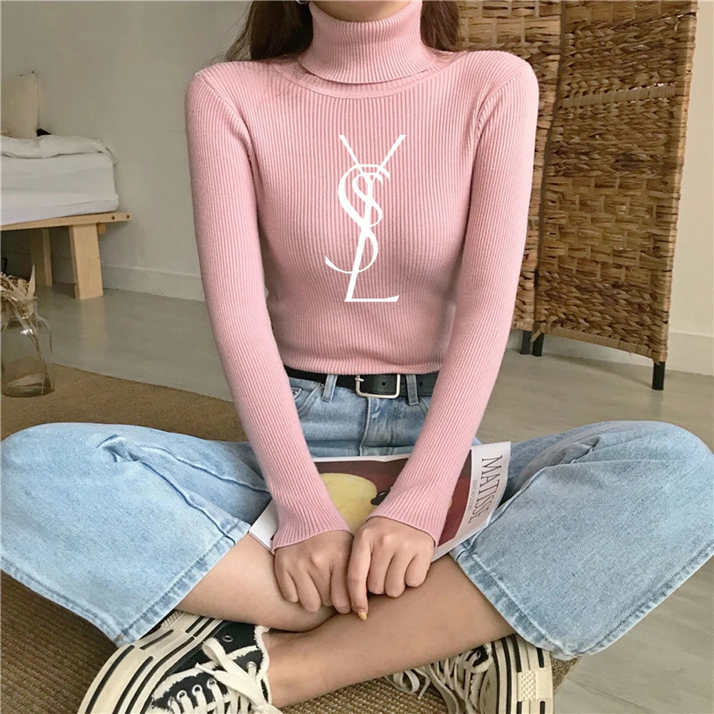 Turtleneck Sweater Women Knitted Pullovers Fashion Basic Long Sleeve Knitwear Autumn Winter Slim All Match Jumpers