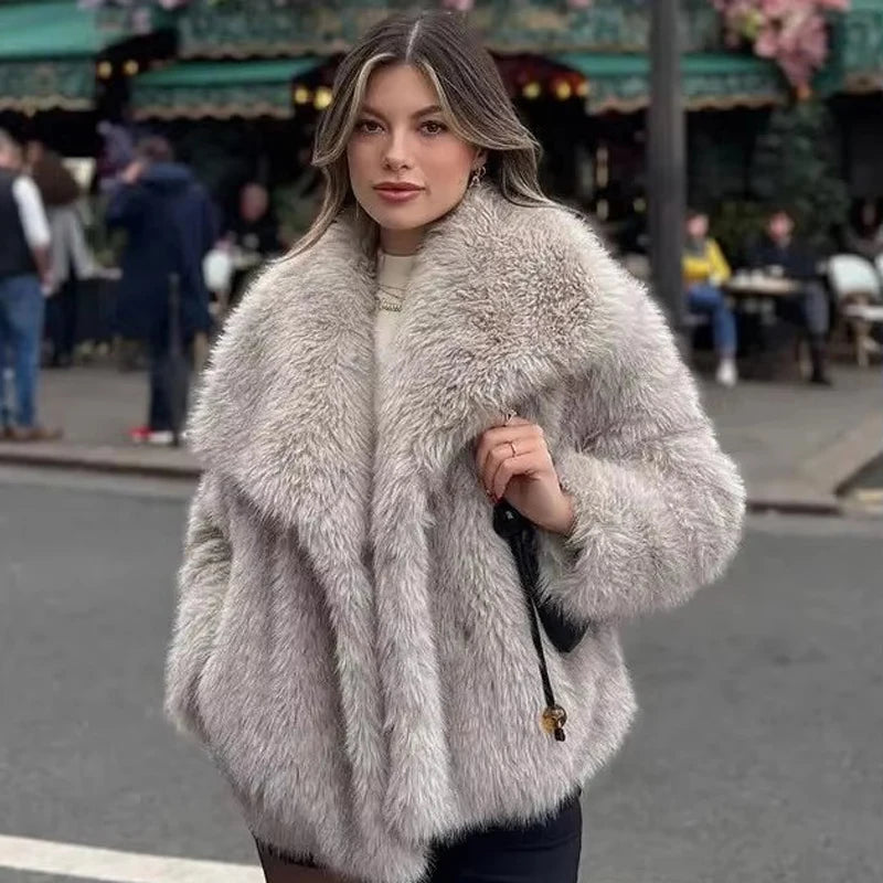 2024 Hiver Nouvelle Mode Dégradé Manteau De Fourrure Moelleux Femmes High Street Luxe Grand Col De Fourrure Fausse Fourrure De Renard Veste Femme Pardessus