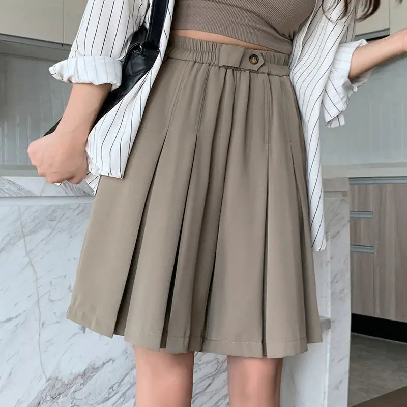 Pleated Shorts Women Baggy Summer Casual Fashion Korean Style Elegant Office Lady All-match Elastic Waist Vintage Ins Streetwear