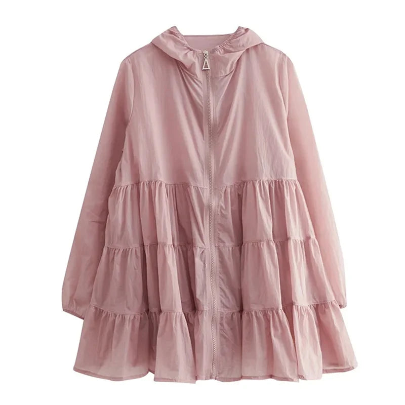 Été Mince Coupe-Vent Nouveaux Vêtements De Protection Solaire Mi-Longue Femme Chemise Respirante Veste Oversize Avec Capuche Vêtements D'extérieur Féminins