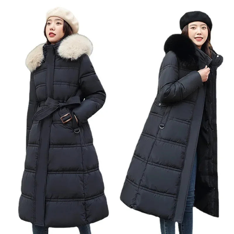 Veste parka en duvet de coton pour femme, veste matelassée à col en fausse fourrure, épaisse et ample, grande taille, nouvelle collection hiver 2025