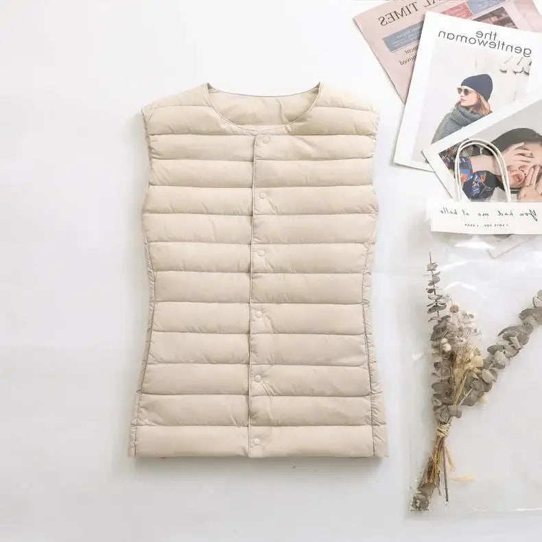 Nouveau Printemps Automne À La Mode Vêtements D'extérieur Chauds Gilets Légers Femmes Gilet Portable Chaud Sans Manches Doublure Décontracté