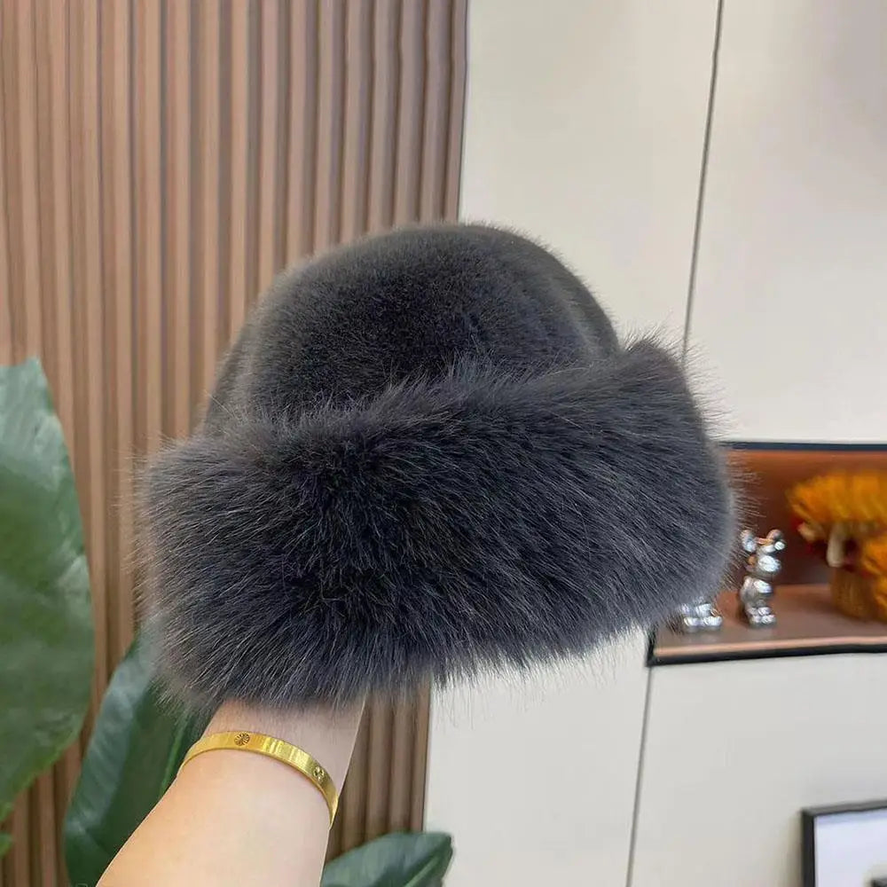 New Women Warm Thick Bucket Hats Fluffy Fur Panama Cap Plush Windproof Ear Protection Caps Solid Luxury Fisherman Hat 2024