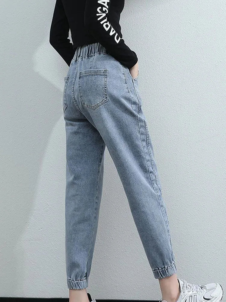 Spring Fall Harem Jeans For Women Ankle Length High Waist Vaqueros Fashion Streetwear Denim Pants Baggy Casual Jogger Jeansy