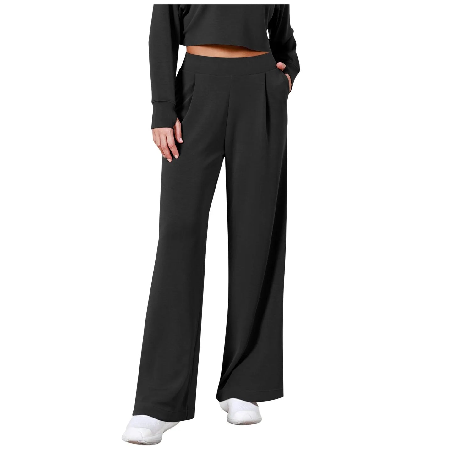 Women's Wide Leg Pants High Elastic Waisted In The Back Business Work Trousers Long Straight Suit Womens Petite Pants Casual