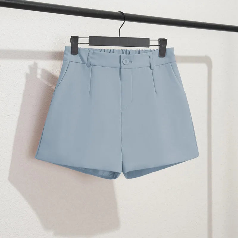 Solid Casual Elegant Trendy OL Office Lady Short Women's Pants Korean Sweet Fashion Elastic Waist Basic All-match Loose Shorts