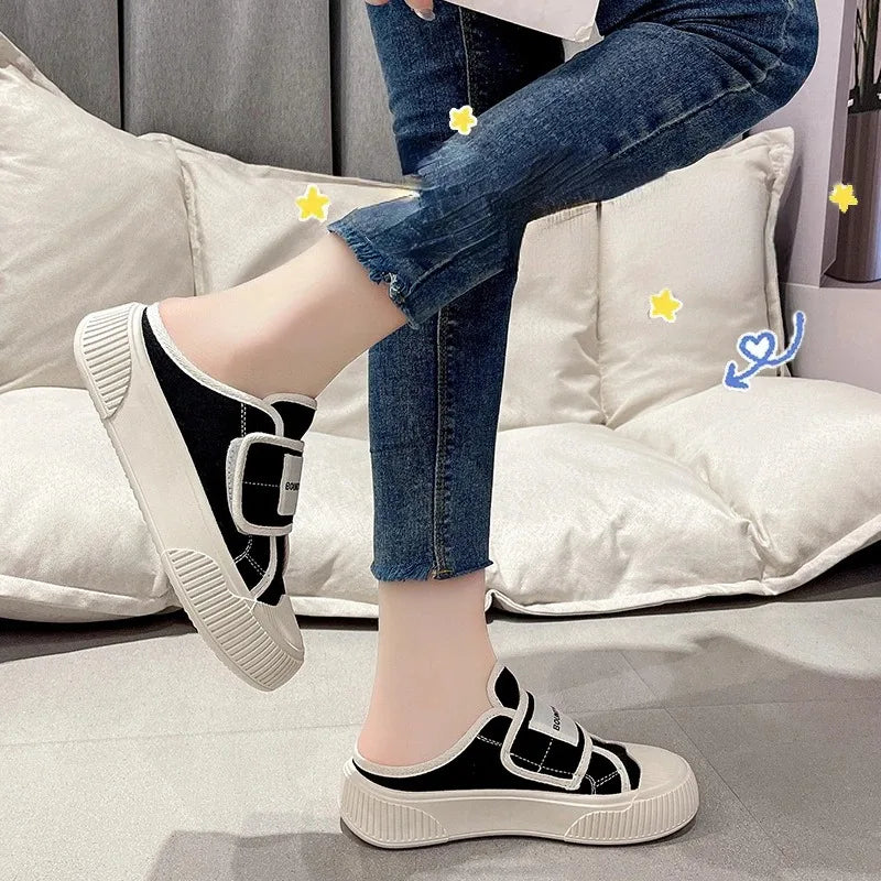 Korean Canvas Shoes Women's 2024 Autumn New Fashion Lightweight Thick Sole Comfortable Flat Shoes Outdoor Walking Casual Shoes