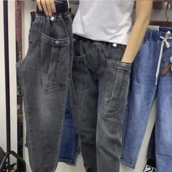 Pantalon en jean pour femme, taille élastique, printemps, taille haute, longueur cheville, pantalon de jogging, Pantalones Vaqueros Mujer