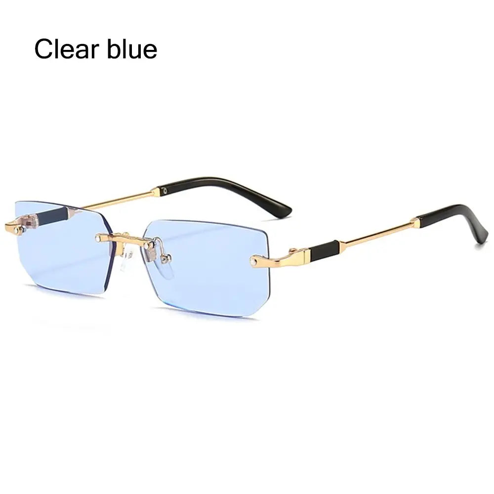 Lunettes de soleil rectangulaires sans monture avec protection UV400 Y2K pour femmes et hommes