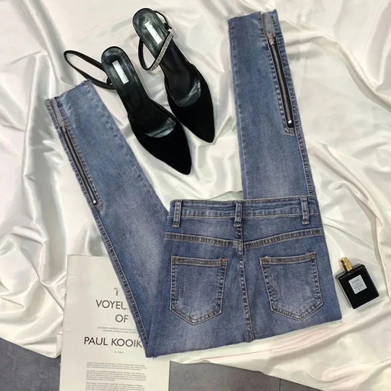 Korean Design High Waist Pencil Jeans Women Skinny Vintage Stretch Denim Pants Casual Streetwear Ankle Length Slim Kot Pantolon