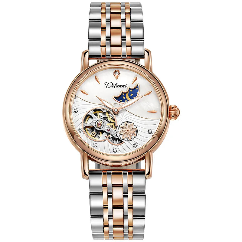 Montre Femme Rotative Fleurs Femmes Top Marque De Luxe Mode Phase De Lune Étanche Dame Automatique Montres Mécaniques Reloj