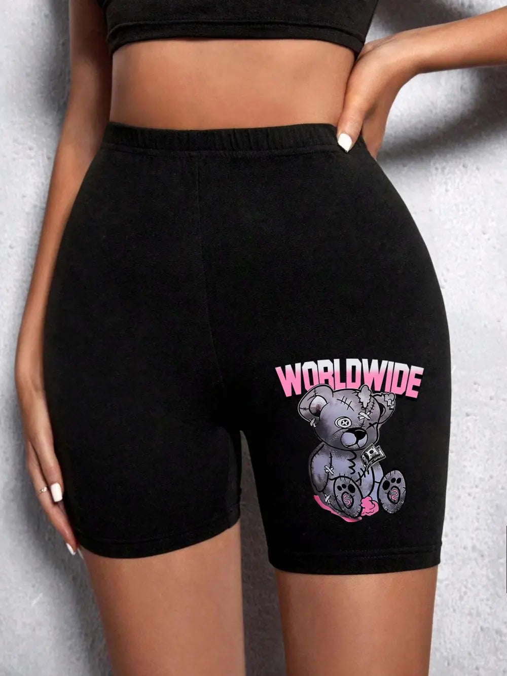 Fashion Women Leggings Short Teddy Bear Appears Funny Graphic Printing Sports Shorts  High Elastic Soft Thin Female Streetwear