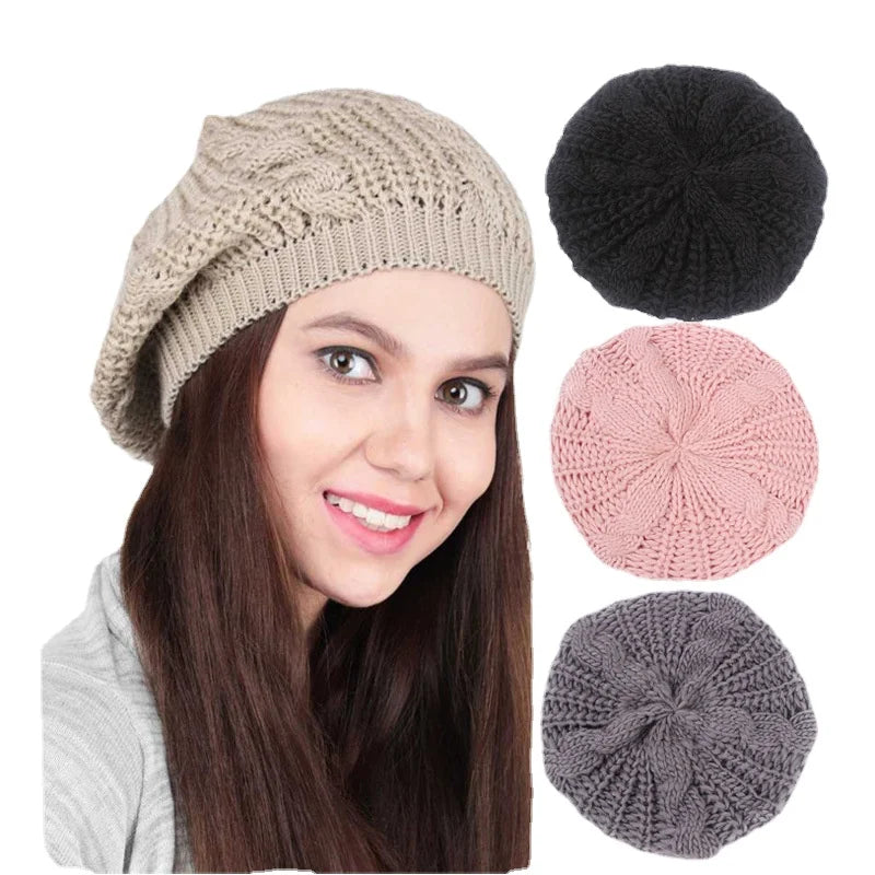 Winter  Knitted  Beanie Hat  For Women  Lady 's Twist knitting Beret   Winter  Solid  Skullies & Beanies