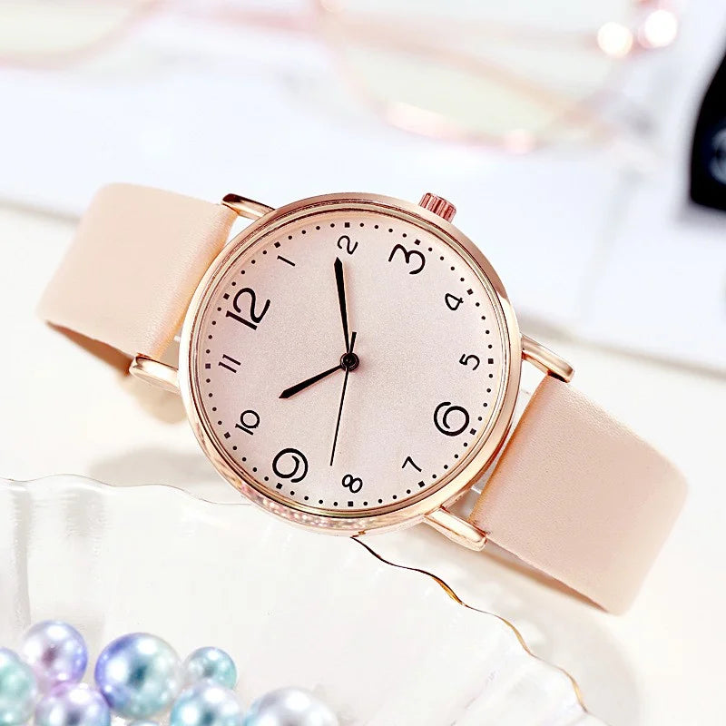 Women Watches Ladies Casual Arabic Numbers Leather Analog Quartz Watch