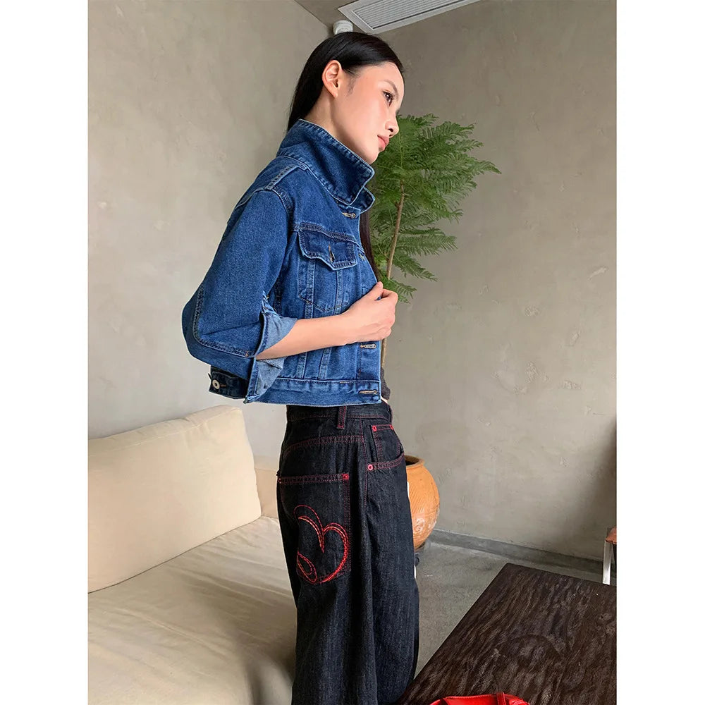 Love Embroidery Baggy Jeans Women Clothes Street Fashion Hip Hop Vintage High Waisted Jeans Woman Loose Casual Women Jeans