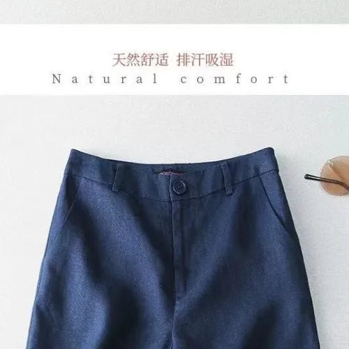 Women's cheap shorts harajuku summer Cotton linen tall waist wide leg pants solid color Ladies trousers dropshipping XMM3311