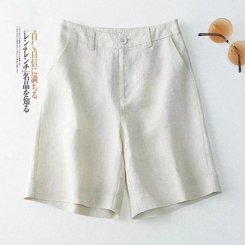 Women's cheap shorts harajuku summer Cotton linen tall waist wide leg pants solid color Ladies trousers dropshipping XMM3311