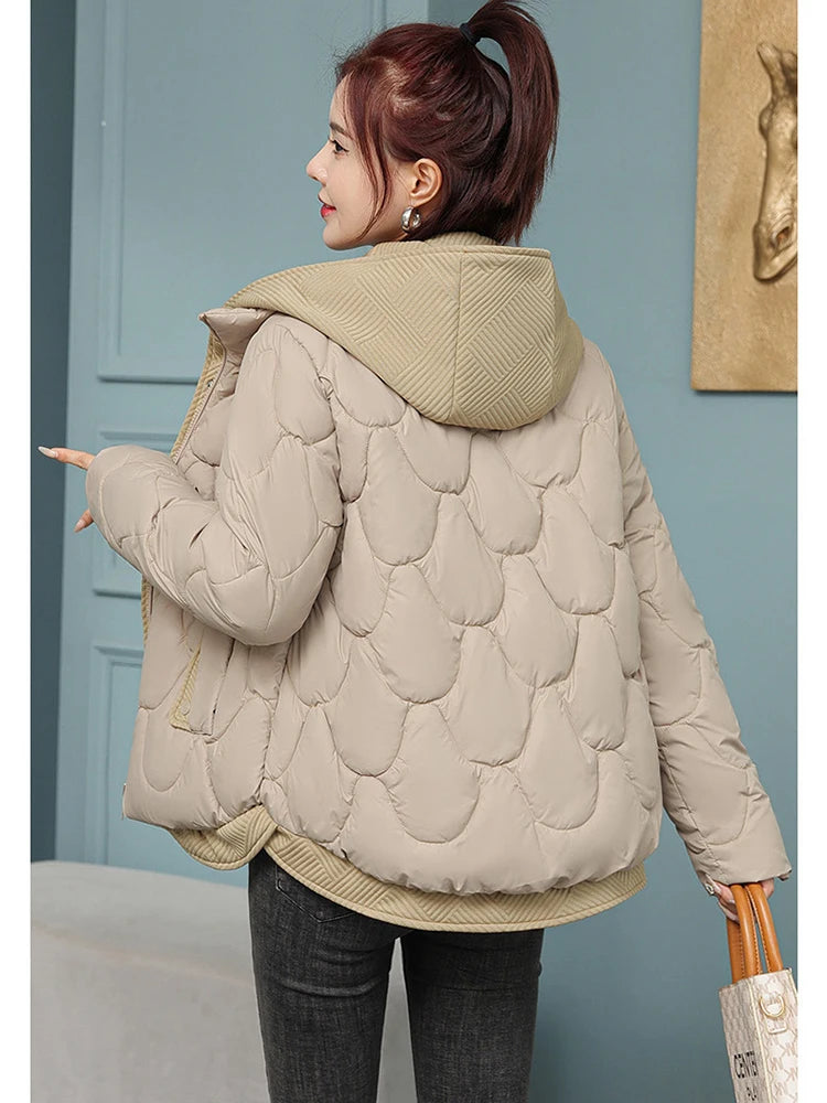 Fitshinling Fashion Nouveau Manteau Parkas Chaud Vêtements D'extérieur Femmes Vêtements Faux Deux Pièces Coton Rembourré Veste D'hiver Matelassée Femme