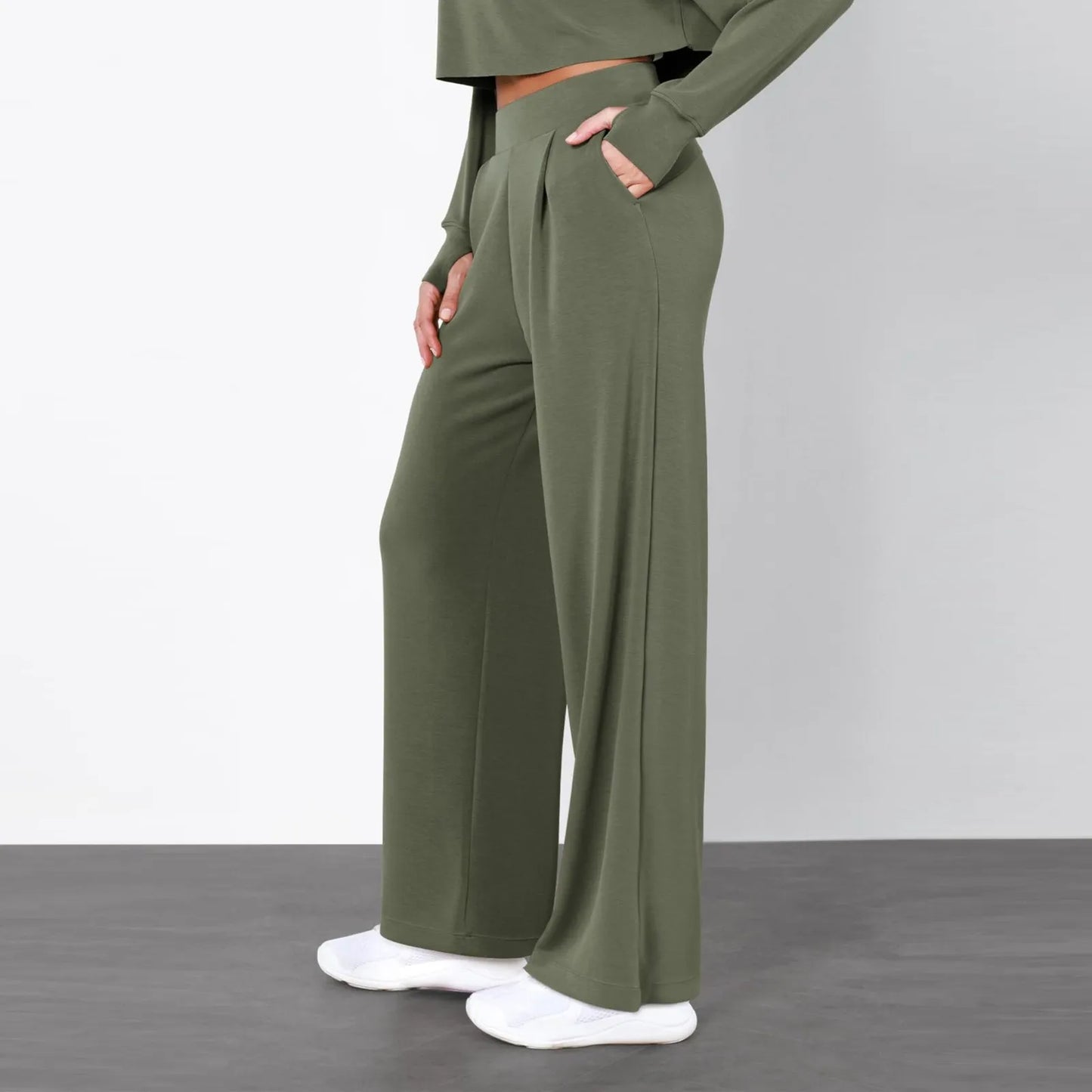 Women's Wide Leg Pants High Elastic Waisted In The Back Business Work Trousers Long Straight Suit Womens Petite Pants Casual