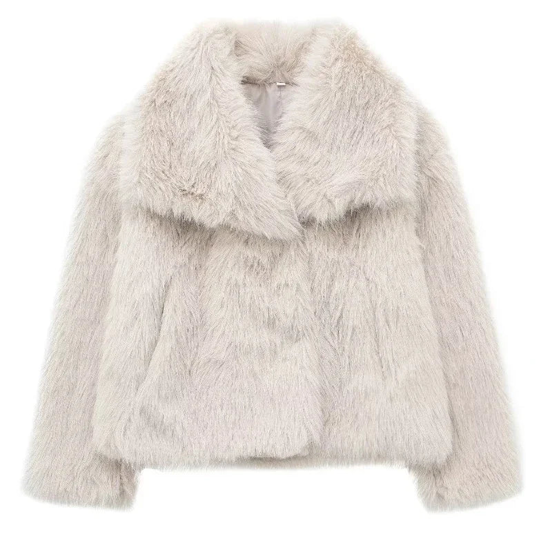 TRAF Winter Faux Fur Coat 2024 Woman New in coats Autumn Fur Plush Fluffy Jacket Warm Red Gray Black White Fur Coat Outerwears