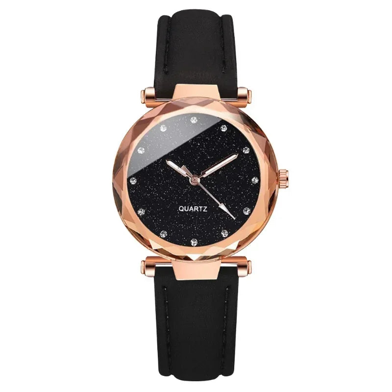 Ensemble de montres de luxe pour femmes, 2 pièces, bracelet en cuir PU, montre-bracelet à quartz pour dames, strass, bracelet en alliage or rose pour dames, cadeau