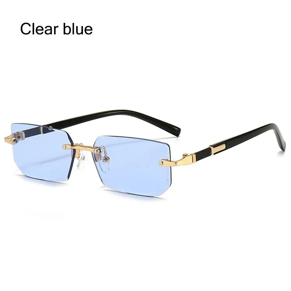 Lunettes de soleil rectangulaires sans monture avec protection UV400 Y2K pour femmes et hommes