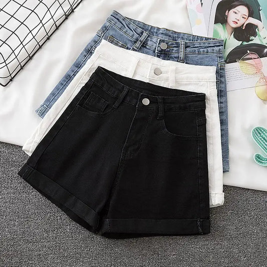 ITOOLIN Summer Women Casual Denim Shorts With Pocket Button Up High Waist A-line Jean Shorts Loose Women Office Trousers 2024