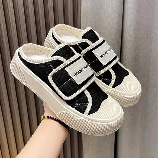 Korean Canvas Shoes Women's 2024 Autumn New Fashion Lightweight Thick Sole Comfortable Flat Shoes Outdoor Walking Casual Shoes