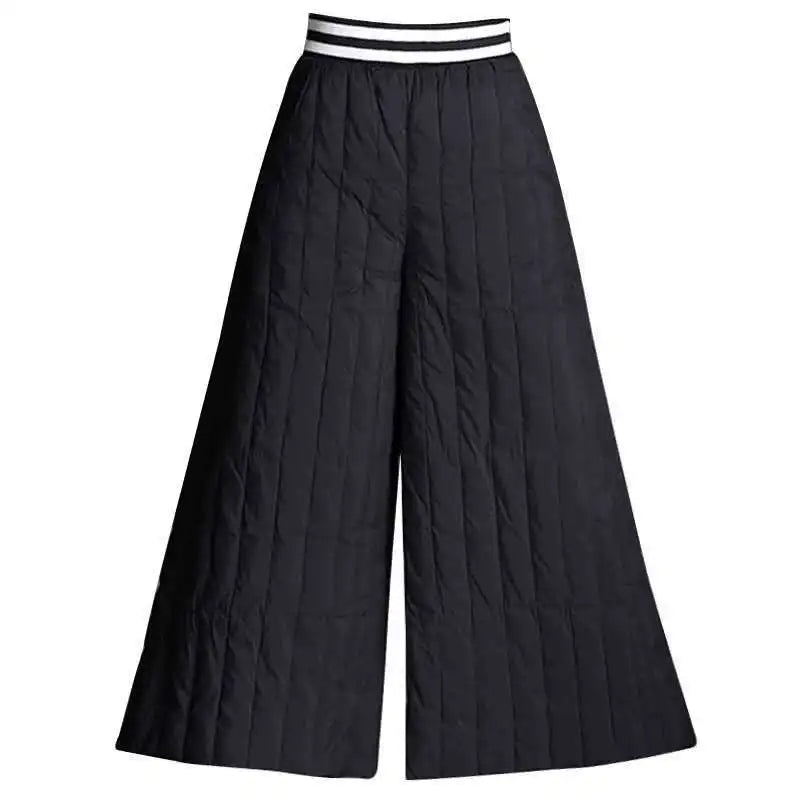 Women's Culotte Pants Oversized Wide Leg Trousers Winter Outer Wear Thick Warm Padded Quilted High Waist Pants