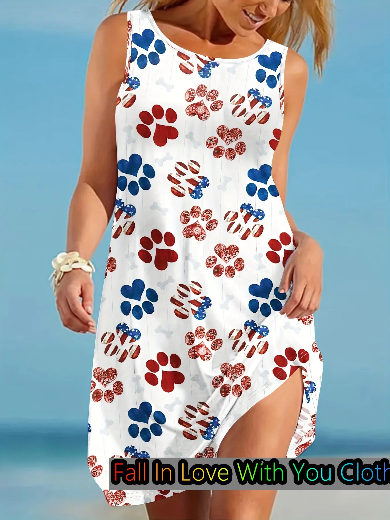 Fashion Bohemian Dress 3D Coconut Tree Print Sleeveless Round Neck Dress Summer Casual Dress Beach Bohemian Dress Women Clothing