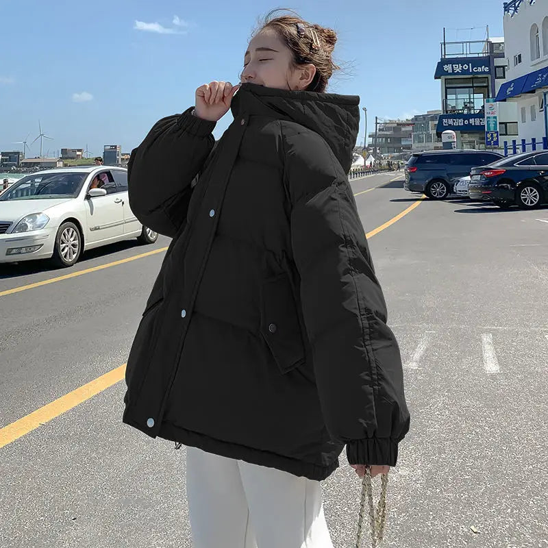 Streetwear Oversize Hooded Warm Women's Winter Jacket Solid Color Parka Fashion Casual Winter Coats For Woman