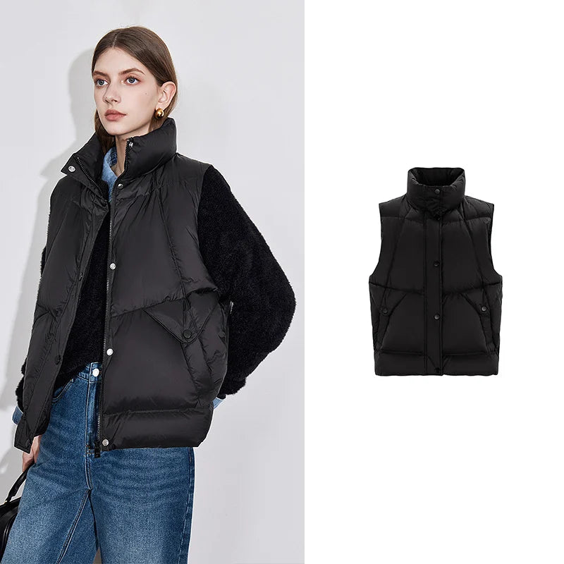 TOYOUTH Women Sleeveless Down Jacket 2024 Autumn And Winter New Lightweight Stand Collar Warm Solid Color Short Vest Jacket Coat