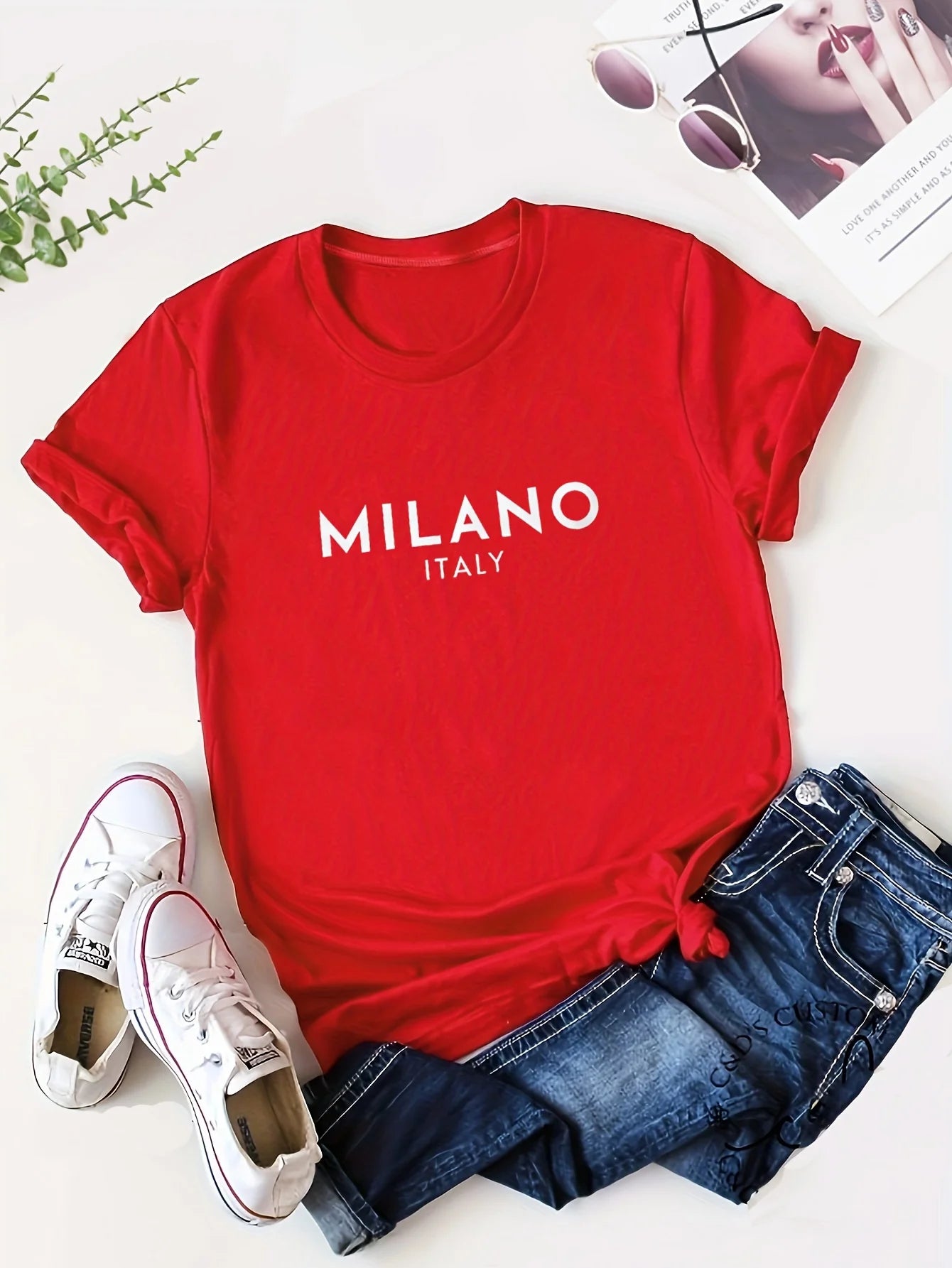 Letter Print Crew Neck T-Shirt, Casual Short Sleeve T-Shirt For Spring & Summer, Women's Clothing, Valentine's Day