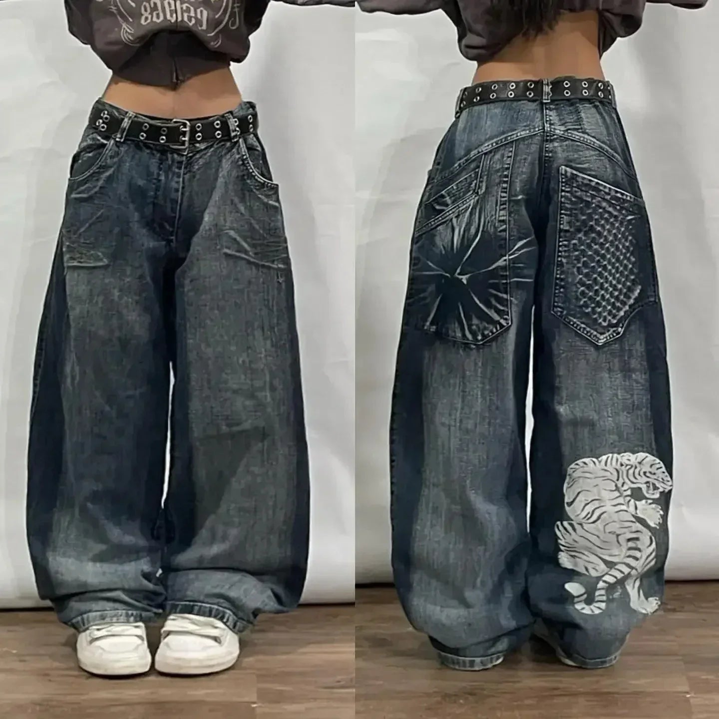 Pantalon large style hip-hop américain Y2k style gothique avec fermeture éclair et tête de mort brodée pour homme, style Harajuku, vintage, taille haute, décontracté, unisexe