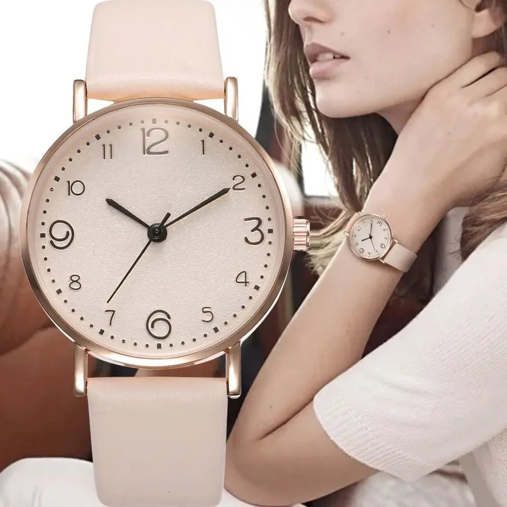 Women Watches Ladies Casual Arabic Numbers Leather Analog Quartz Watch