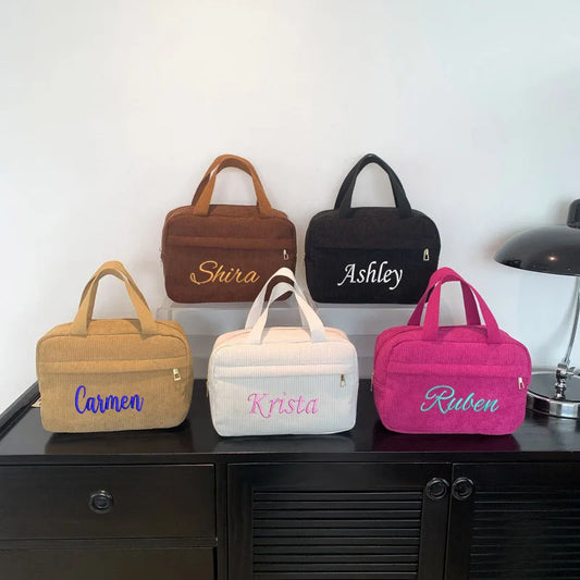 Personalized embroidery corduroy fashion make-up bag multi-functional portable travel storage bag leisure handbag