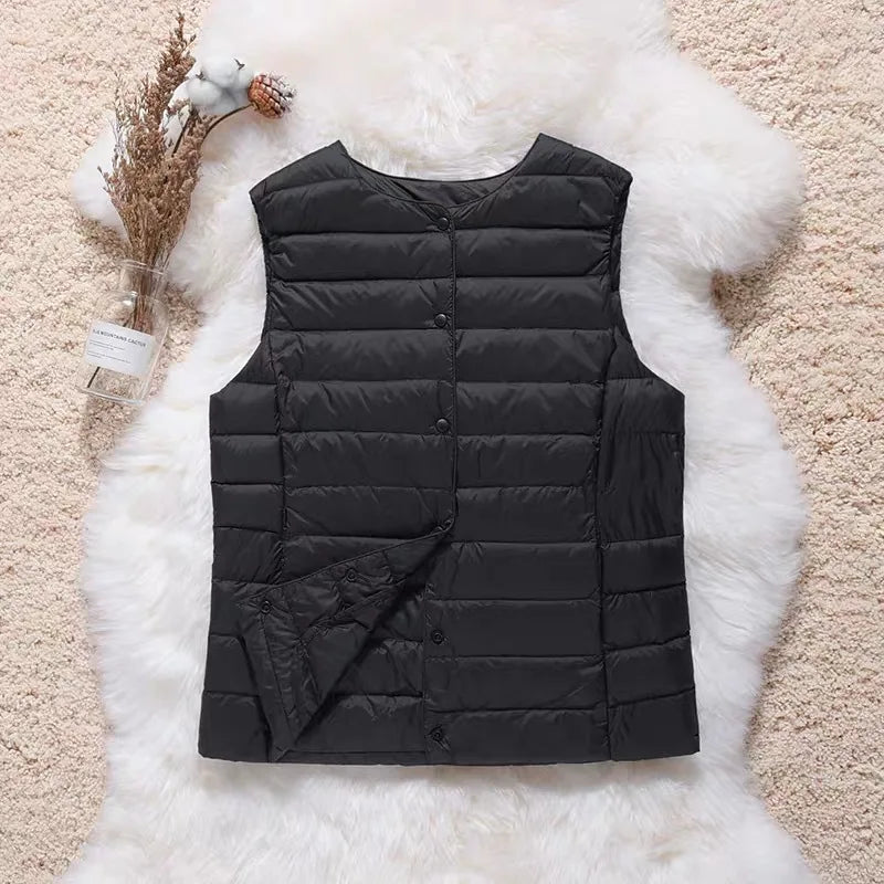 nouveautés femme bureau dame coréenne slim fit blanc canard vers le bas gilet chaud femmes sans manches vers le bas doublure gilet