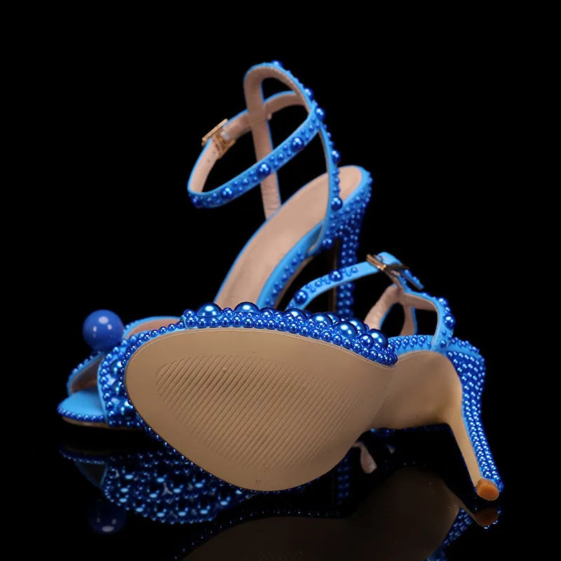 Star style Luxury Pearls Crystal Peep Toe Women Sandals Fashion Summer High heels Gladiator Sandals Wedding Party Bridals Shoes