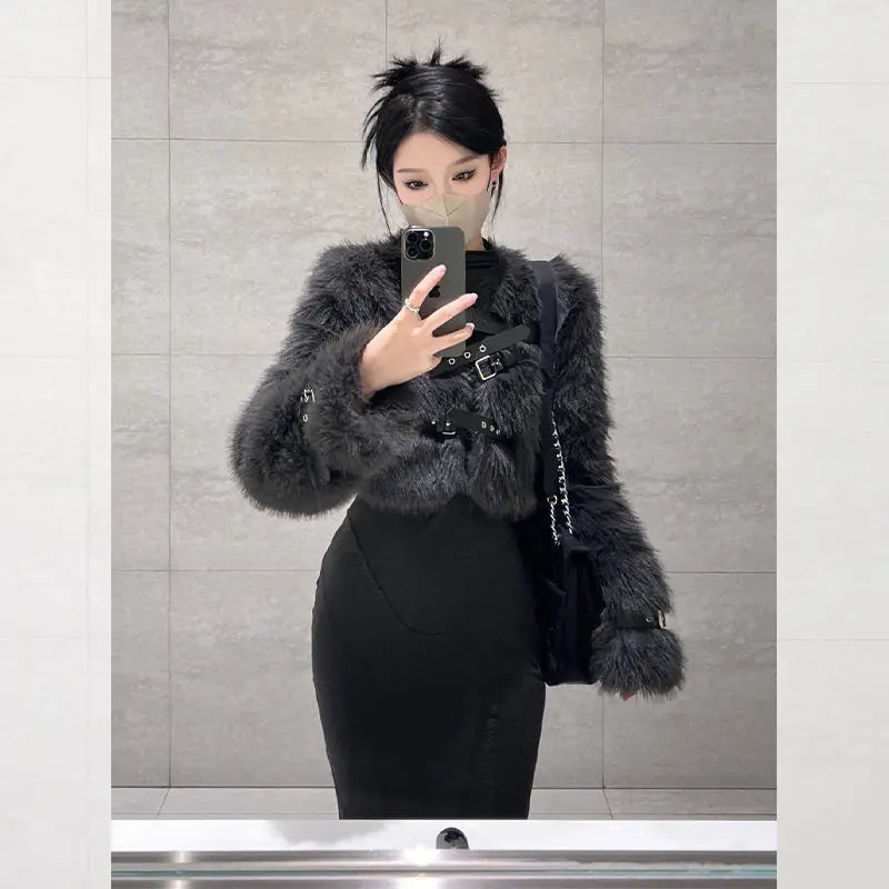 Luxury Fur Coat Autumn Winter Tailoring Faux Fur Jacket Women Long Sleeve Tops Streetwear Design Outerwear Trend Warm Coats New