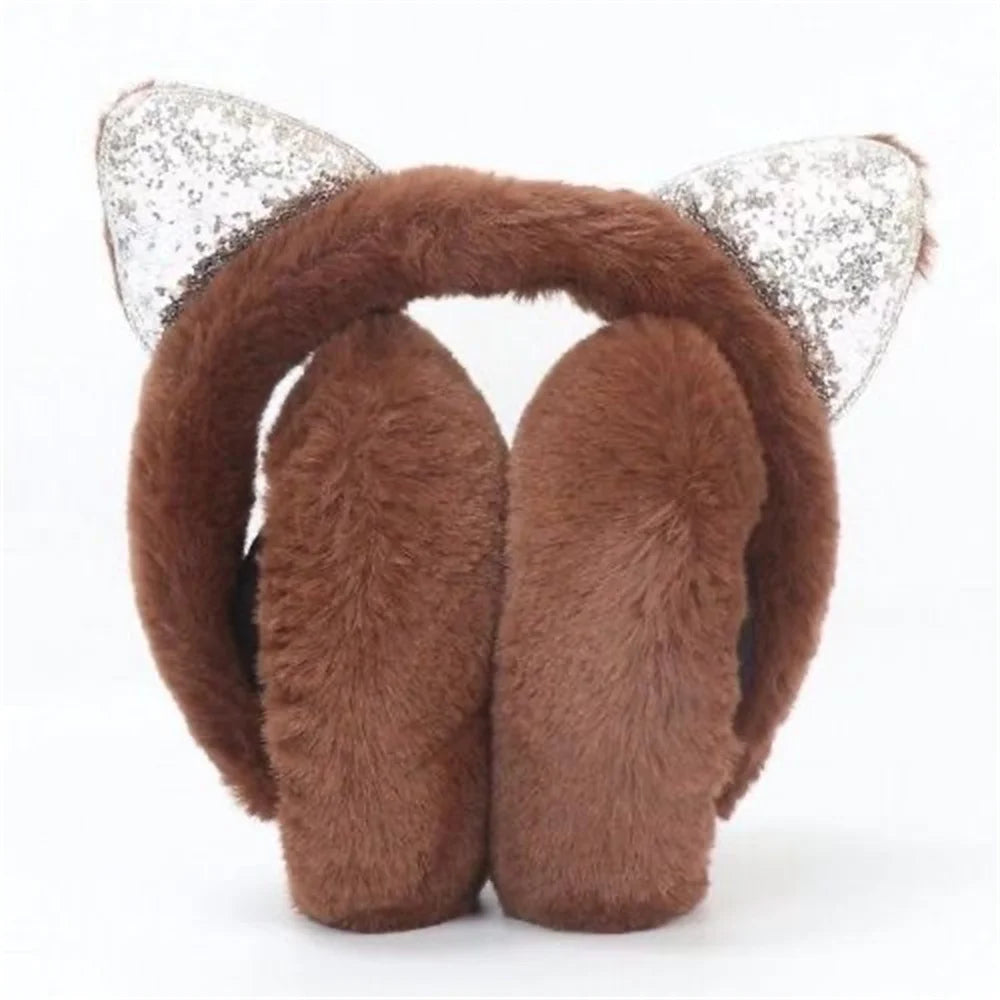 Winter Warm Plush Earmuffs for Women Girls Children Riding Ski Ear Protection Cartoon Cute Cat's Ears Fur Soft Cashmere Earflaps