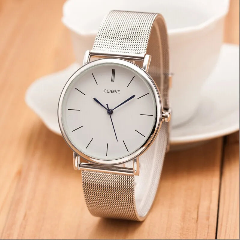 New Famous Silver Casual Geneva Quartz Watch Women Metal Mesh Stainless Steel Dress Watches For Gift Relogio Feminino Hot Clock