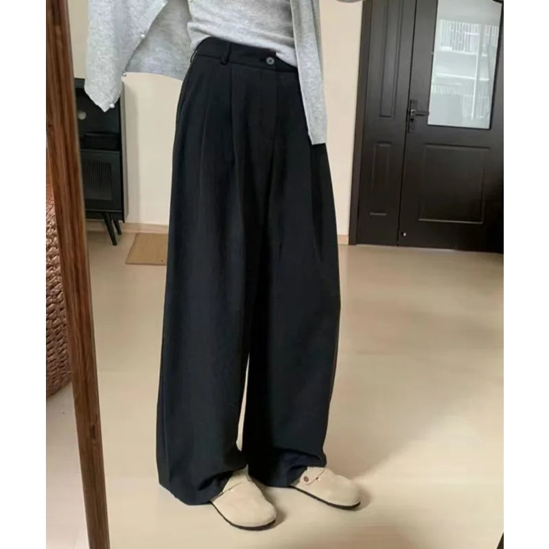 Deeptown Baggy Elegant Suit Pants Women Korean Fashion Classical Office Ladies Casual Trousers Wide Leg Basic Straight  Pantalon