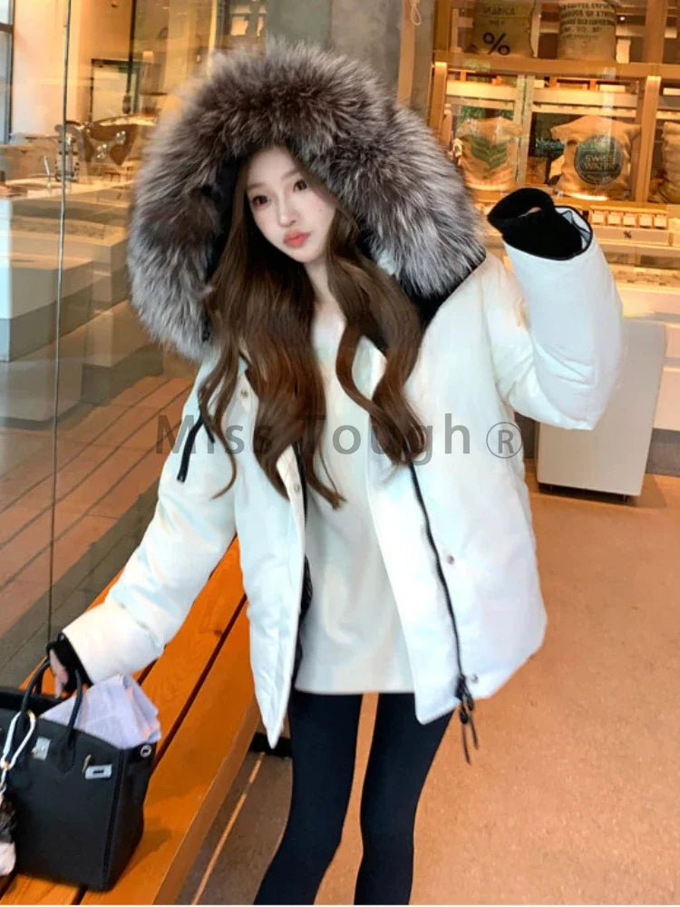 Manteau d'hiver blanc élégant et chaud pour femme, veste à capuche décontractée à fermeture éclair solide, style coréen, simple, vintage, parka,