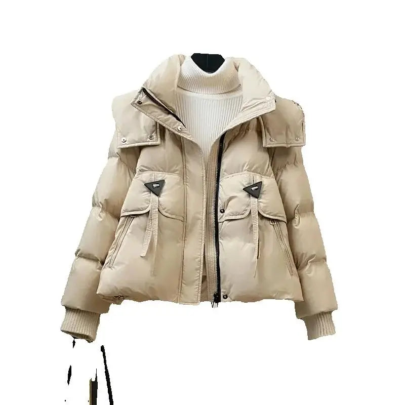 Veste courte à capuche en coton rembourré de couleur unie pour femme, manteau chaud pour femme, nouvelle collection hiver 2025, vêtements amples, tendance