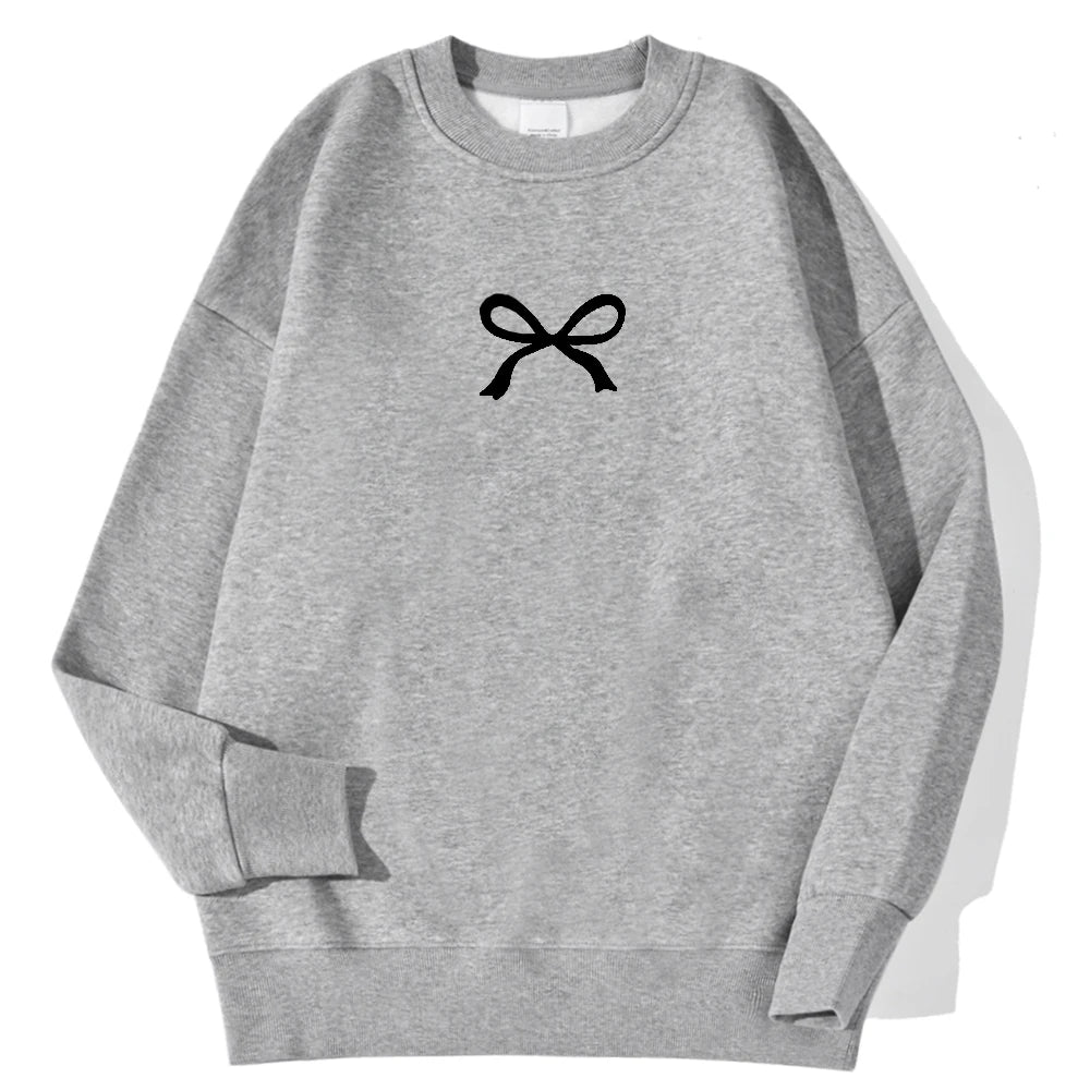 Sweat-shirts décontractés pour femmes Kawaii Bow imprimés graphiques pull confortable chaud surdimensionné sweat à capuche automne polaire doux vêtements féminins