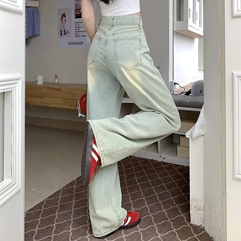 Woman High Waist Streetwear Thicken Flare Jeans Female Y2k Clothes Elegant Thermal Pants Girls Gothic Blue Yellow Denim Trousers