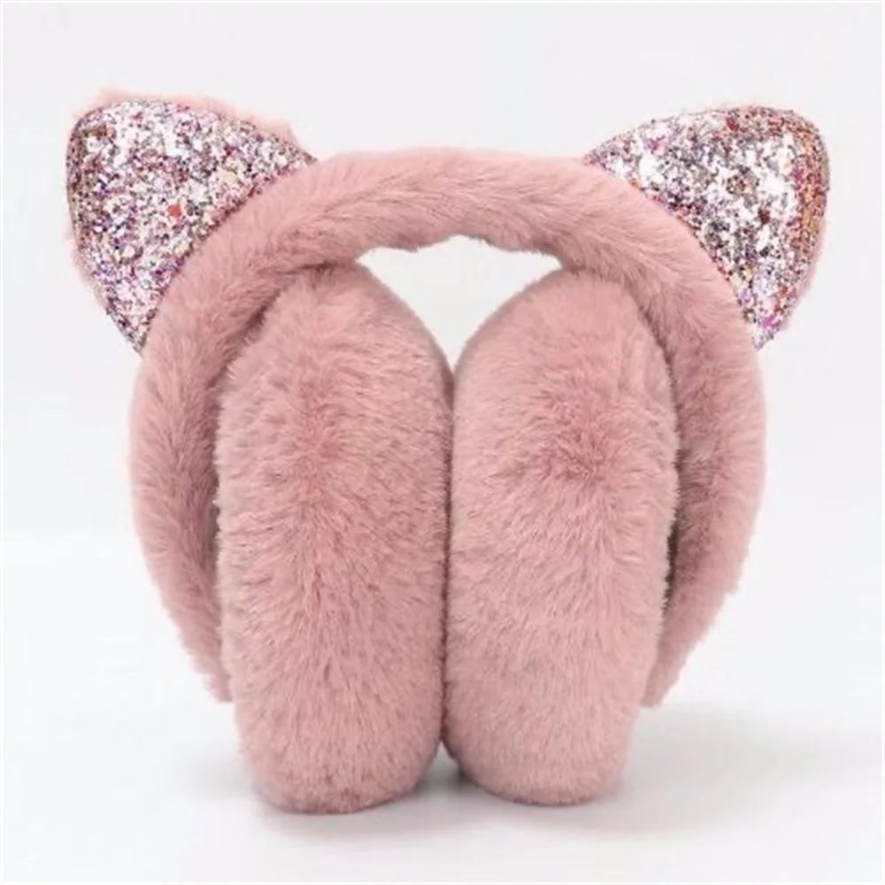 Winter Warm Plush Earmuffs for Women Girls Children Riding Ski Ear Protection Cartoon Cute Cat's Ears Fur Soft Cashmere Earflaps