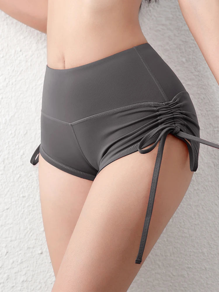 fashion fitness wear side drawstring bandage yoga shorts women's high waist hip lift exercise shorts