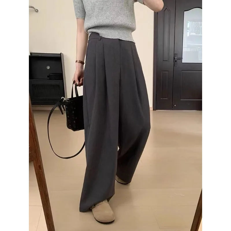 Deeptown Baggy Elegant Suit Pants Women Korean Fashion Classical Office Ladies Casual Trousers Wide Leg Basic Straight  Pantalon